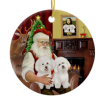 Santa - Two Bichon Frise