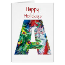 SANTA WITH  BALLOONS AND CHRISTMAS TREE A MONOGRAM GREETING CARD