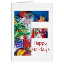 SANTA WITH  BALLOONS AND CHRISTMAS TREE MONOGRAM CARDS