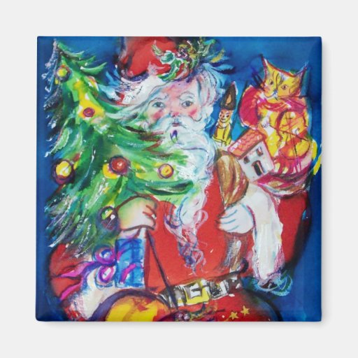SANTA WITH CHRISTMAS TREE AND GIFTS REFRIGERATOR MAGNETS