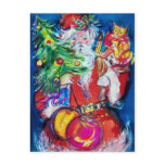 SANTA WITH CHRISTMAS TREE AND GIFTS postcards