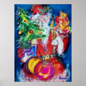 SANTA WITH CHRISTMAS TREE AND GIFTS posters