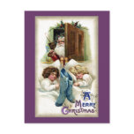Santa with Toys for Sleeping Girls Vintage Xmas Post Card