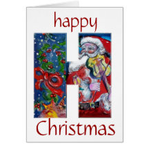 SANTA WITH VIOLIN  H MONOGRAM CARD