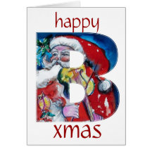 SANTA WITH VIOLIN  R MONOGRAM GREETING CARDS