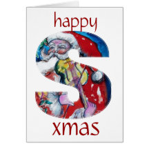 SANTA WITH VIOLIN  S MONOGRAM CARD