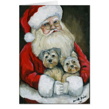 "Santa & Yorkies" Dog Art Christmas Card