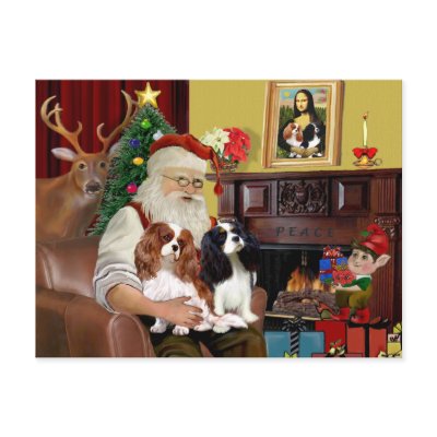 Santa`s 2 Cavalier Kings Charles Post Cards