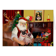 Santa's 2 Pugs (f+B) Greeting Card