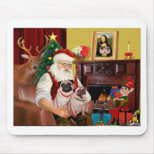 Santa's 2 Pugs (f+B) Mouse Mats