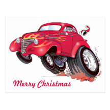 Santa's 39 Chevy postcard