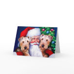 Santa's Airedale Terriers at Christmas Card