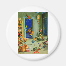 Santa's  Elves in his Workshop on Christmas Eve Magnets