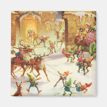 SANTA'S ELVES LOAD HIS SLEIGH WITH GIFTS REFRIGERATOR MAGNET