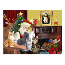 Santa's Five Cats Post Card