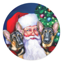 Santa's German Sheperd Dogs Round Sticker