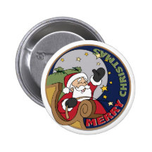 Santa's Sleigh in a Round Illustration Tees Gifts Pins