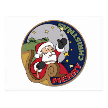 Santa's Sleigh in a Round Illustration Tees Gifts Post Cards