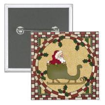 Santas Sleigh Square Christmas Button