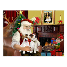 Santa's Two Jack Russell Terriers Postcard