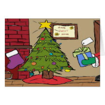 Santa's Visit Christmas Tree Drawing Greeting Card