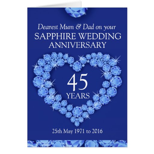 Sapphire wedding anniversary mum and dad card