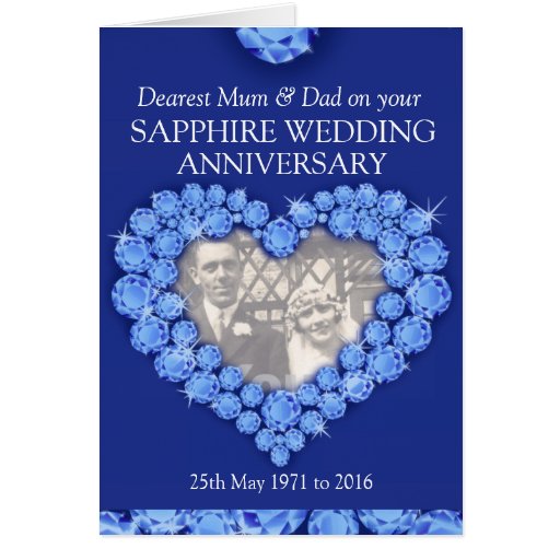 sapphire_wedding_anniversary_parents_photo_card ...