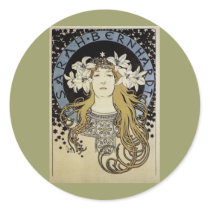Sarah Bernhardt by Alphonse Mucha Round Stickers