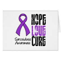Sarcoidosis Hope Love Cure Ribbon Greeting Cards