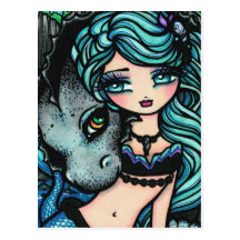 Sasha & Jett Mermaid Fantasy Dragon Art Postcard