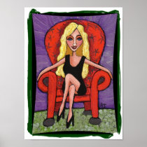 Sassy Blonde & a Red Chair - print