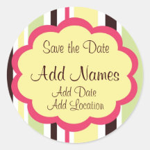 Sassy Stripe Pink  Wedding "Save the Date" Sticker
