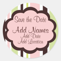 Sassy Stripe Pink  Wedding "Save the Date" Sticker