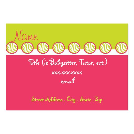 Sassy Zebra Babysitter Business Cards