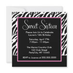 Sassy Zebra Print and Pink Sweet Sixteen Custom Announcement