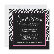 Sassy Zebra Print and Pink Sweet Sixteen Custom Announcement