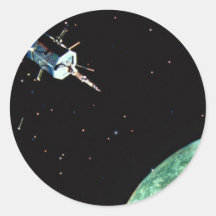 Satellite above Earth Round Stickers