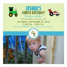 Satin Ribbon Tractor Birthday Party Invite sage