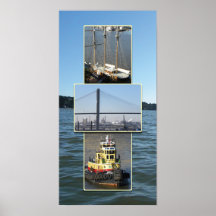 Savannah bridge & boats triptych poster