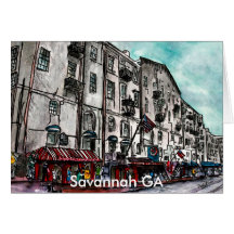 Savannah Georgia River Street art drawing Greeting Card