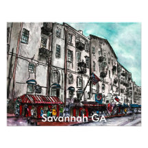 Savannah Georgia River Street art drawing Custom Invites