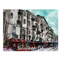 Savannah Georgia River Street art drawing Postcards
