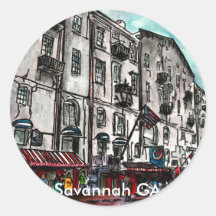 Savannah Georgia River Street art drawing Round Sticker