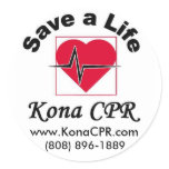 Save a life KonaCPR, www.KonaCPR.com, (808) 896... stickers