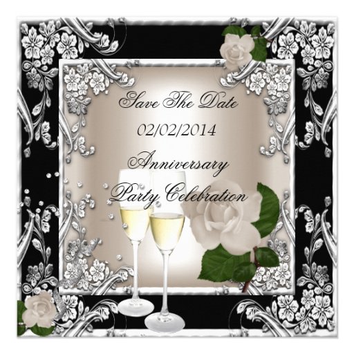 Save The Date Anniversary Wedding Cream Black 13 Cm X 13 Cm Square Invitation Card Zazzle Save The Date Anniversary Templates