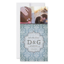Save the Date Antique Blue Damask Filligree Card