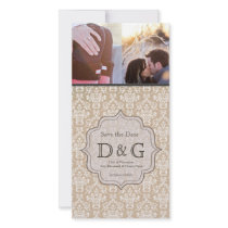 Save the Date Antique White Damask Filligree Card