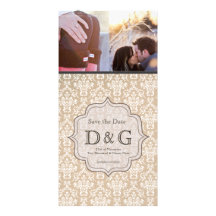 Save the Date Antique White Damask Filligree Card Picture Card