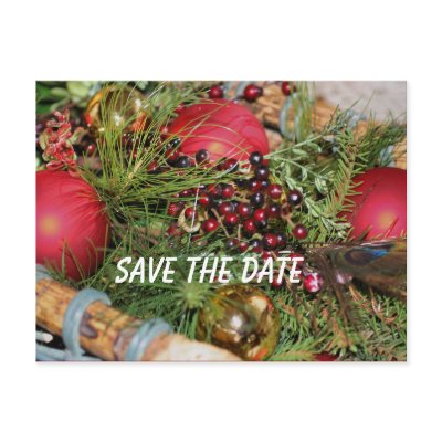 Save The Date Balls Beads Greens Holiday Postcard by SmilinEyesTreasures