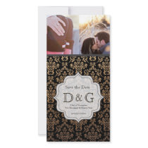 Save the Date Black & Orange Damask Fillagree Card